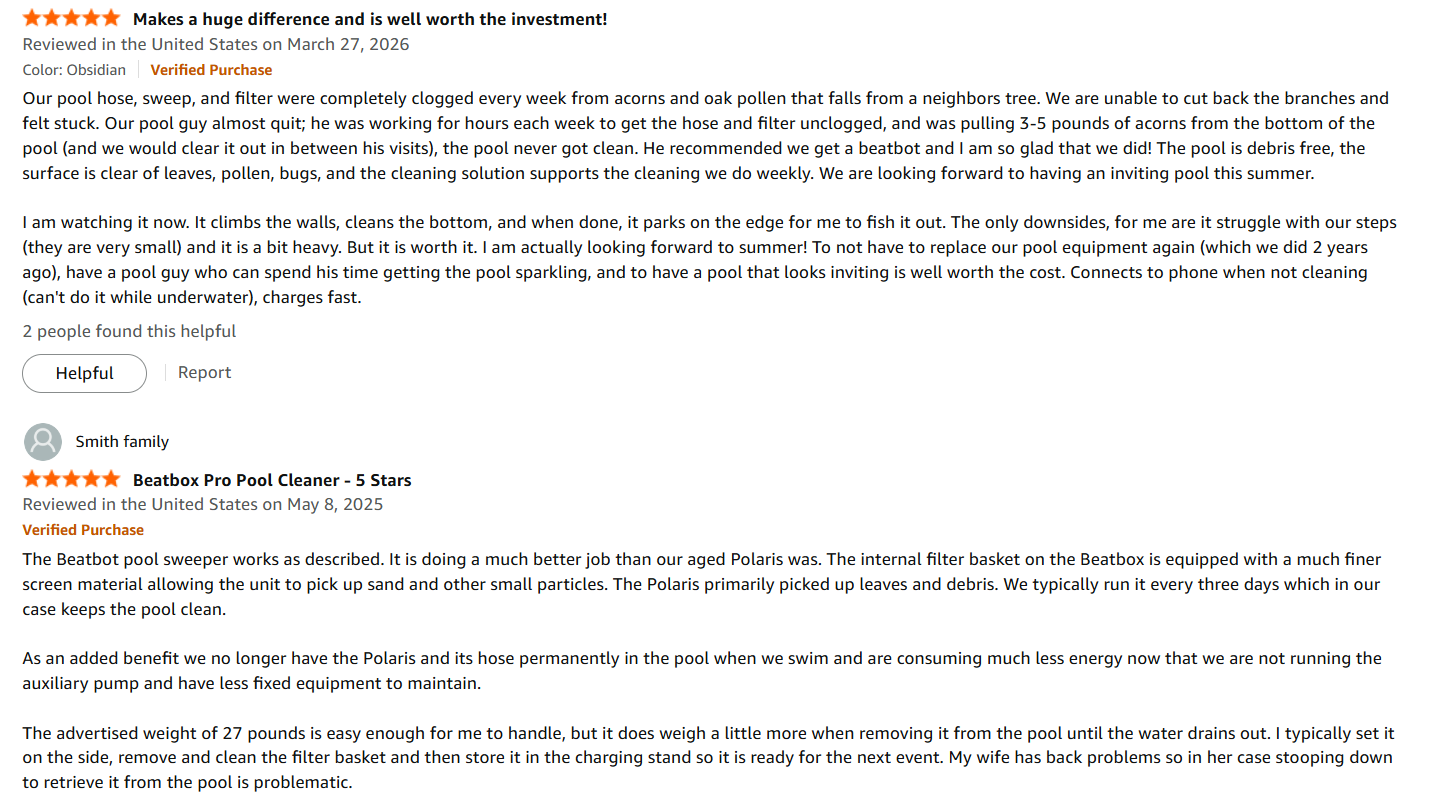 Beatbot AquaSense 2 Pro customer review examples